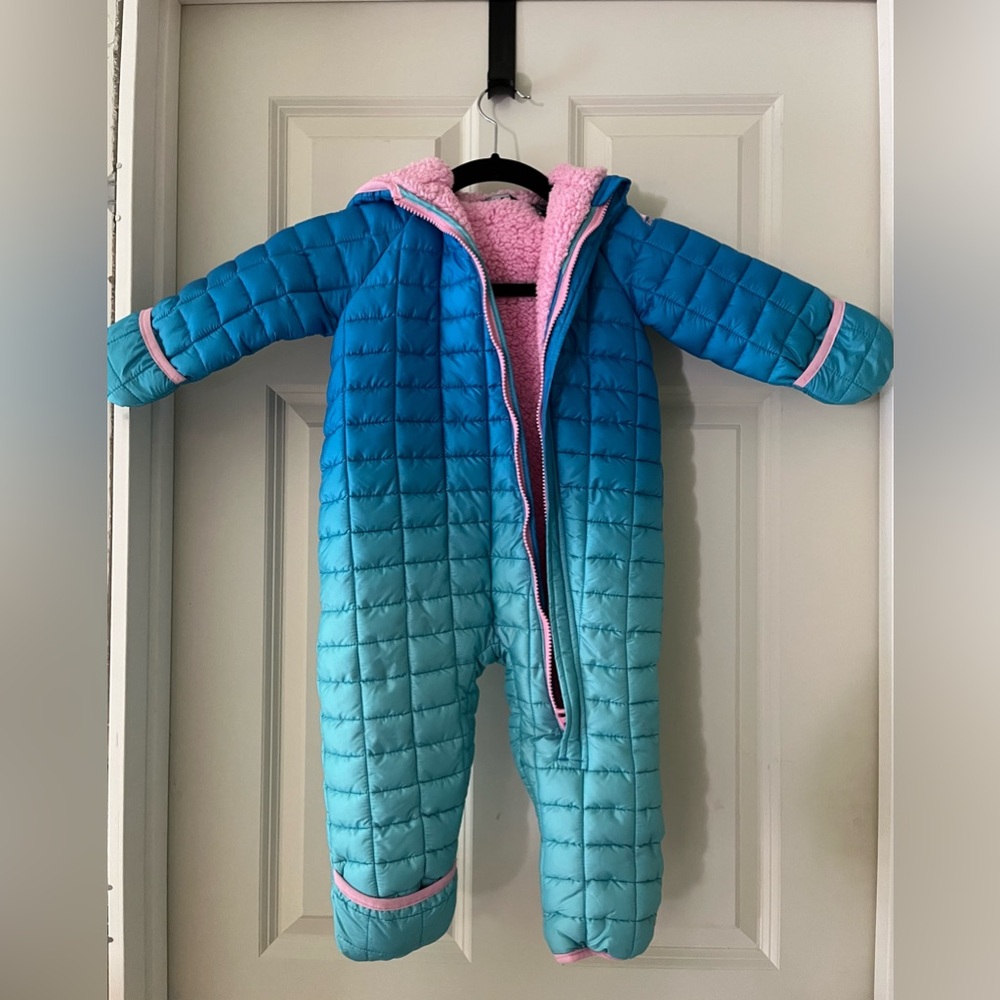 Snozu fleece lined snowsuit w/optional covering for hands/feet-ombre blue 18m